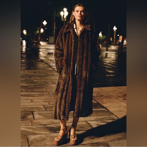 Anthropologie Maeve faux fur long coat - Picture 2 of 6